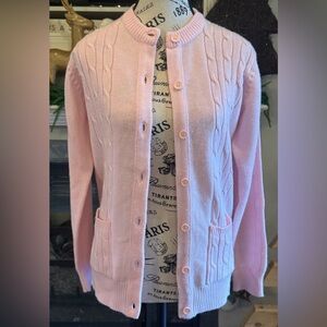 Ms. Casuals Vintage Cable Knit Cardigan Sweater Bubblegum Light Pink Acrylic